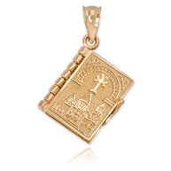 Solid Gold Armenian Christian Open Holy Bible Pendant Necklace (Available In Yellow/Rose/White Gold)