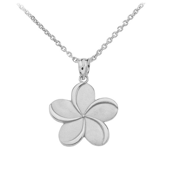 .925 Sterling Silver Hawaiian Plumeria Flower Pendant Necklace