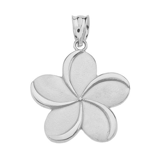 .925 Sterling Silver Hawaiian Plumeria Flower Pendant Necklace