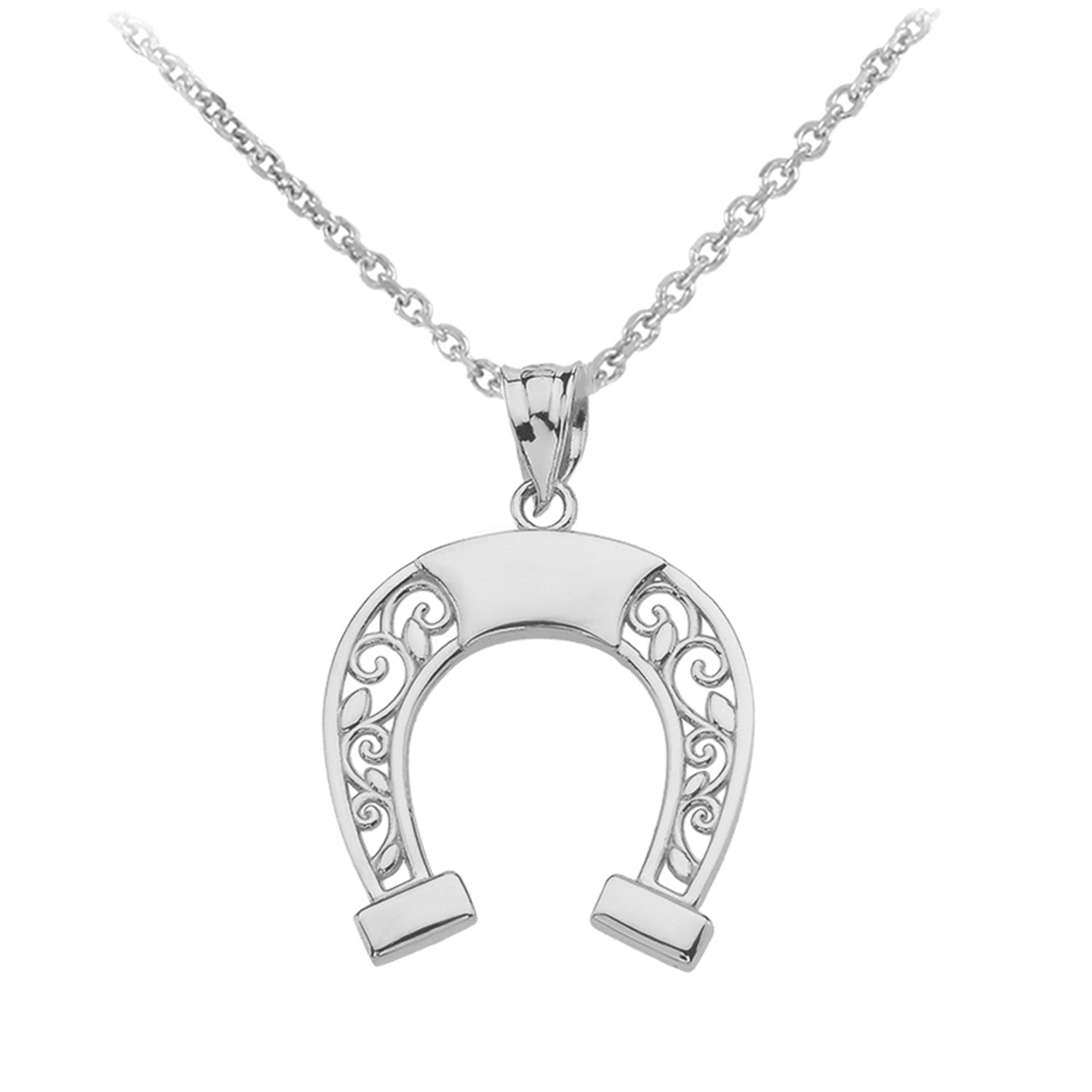 .925 Sterling Silver Filigree Horseshoe Pendant Necklace