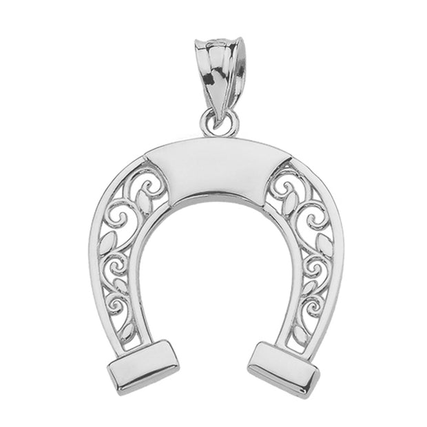 .925 Sterling Silver Filigree Horseshoe Pendant Necklace