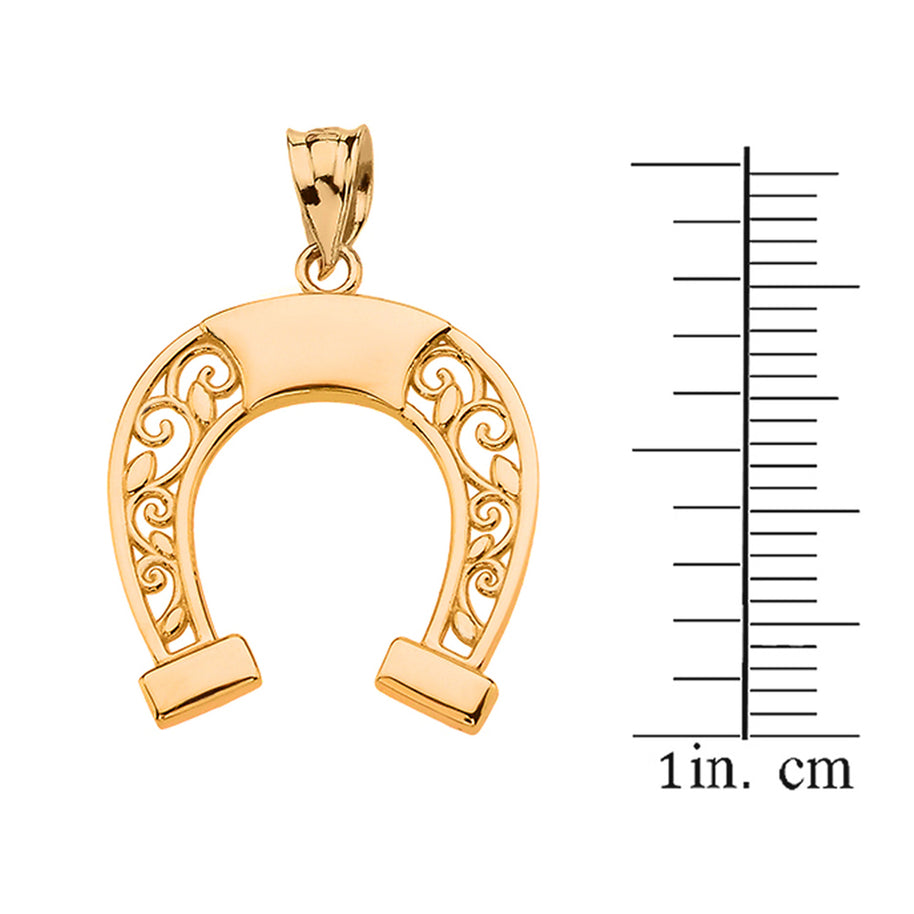 Gold Filigree Horseshoe Pendant Necklace (Available in Yellow/Rose/White Gold)