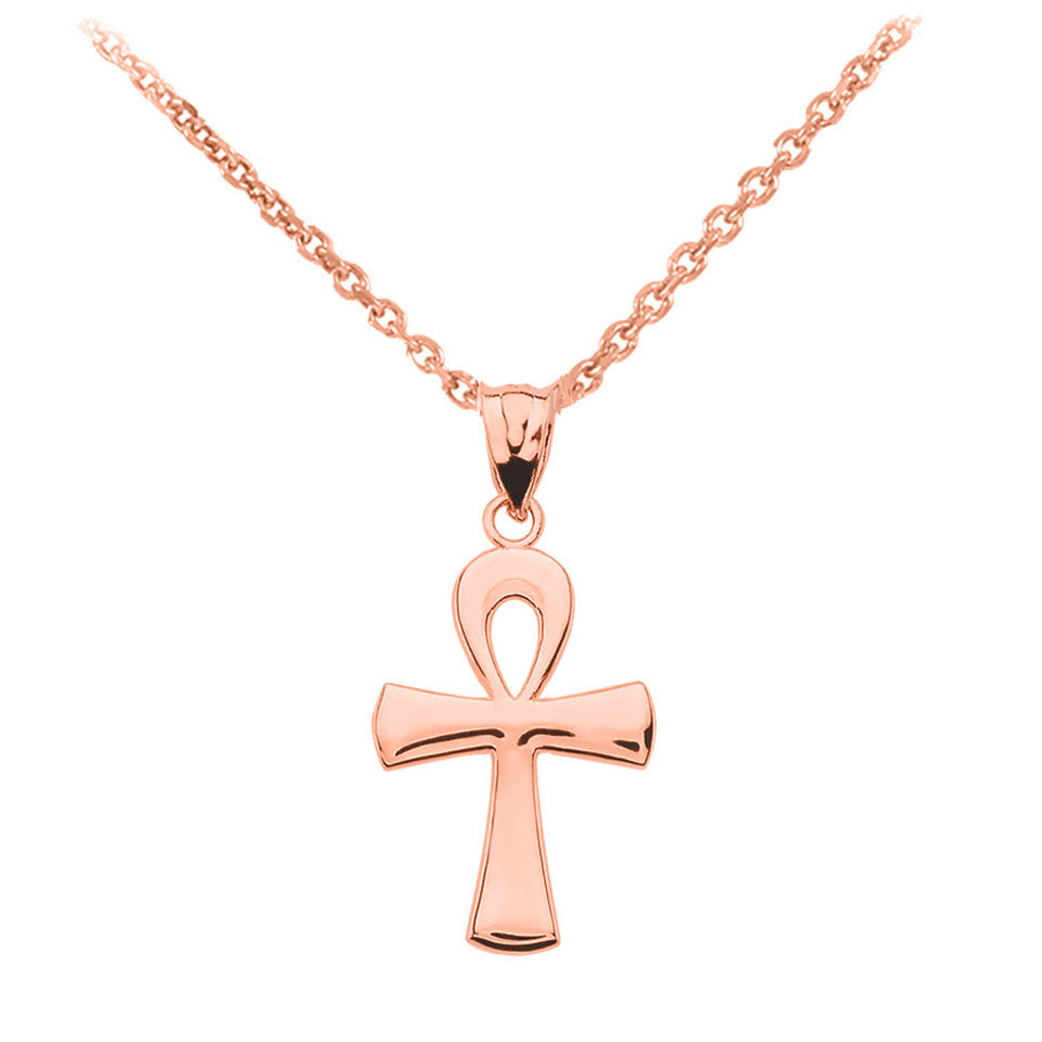 Gold Egyptian Ankh Polished Pendant Necklace (Available in Yellow/Rose/White Gold)