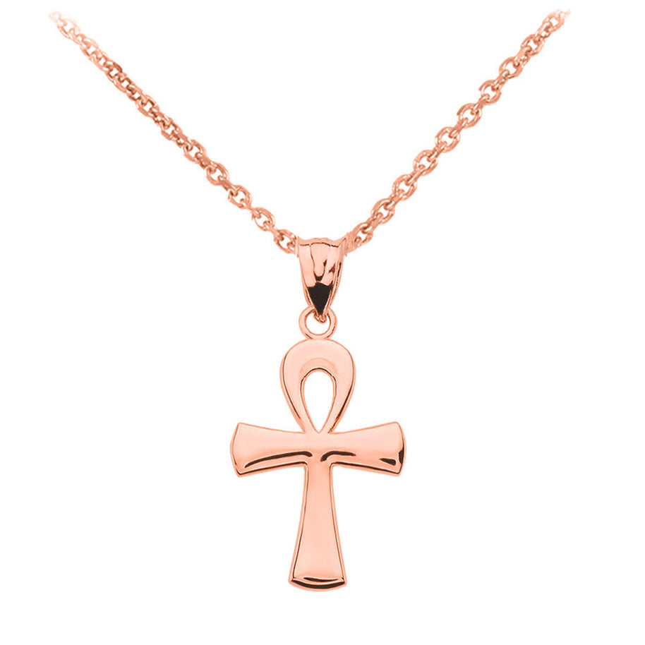 Gold Egyptian Ankh Polished Pendant Necklace (Available in Yellow/Rose/White Gold)
