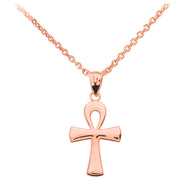 Gold Egyptian Ankh Polished Pendant Necklace (Available in Yellow/Rose/White Gold)