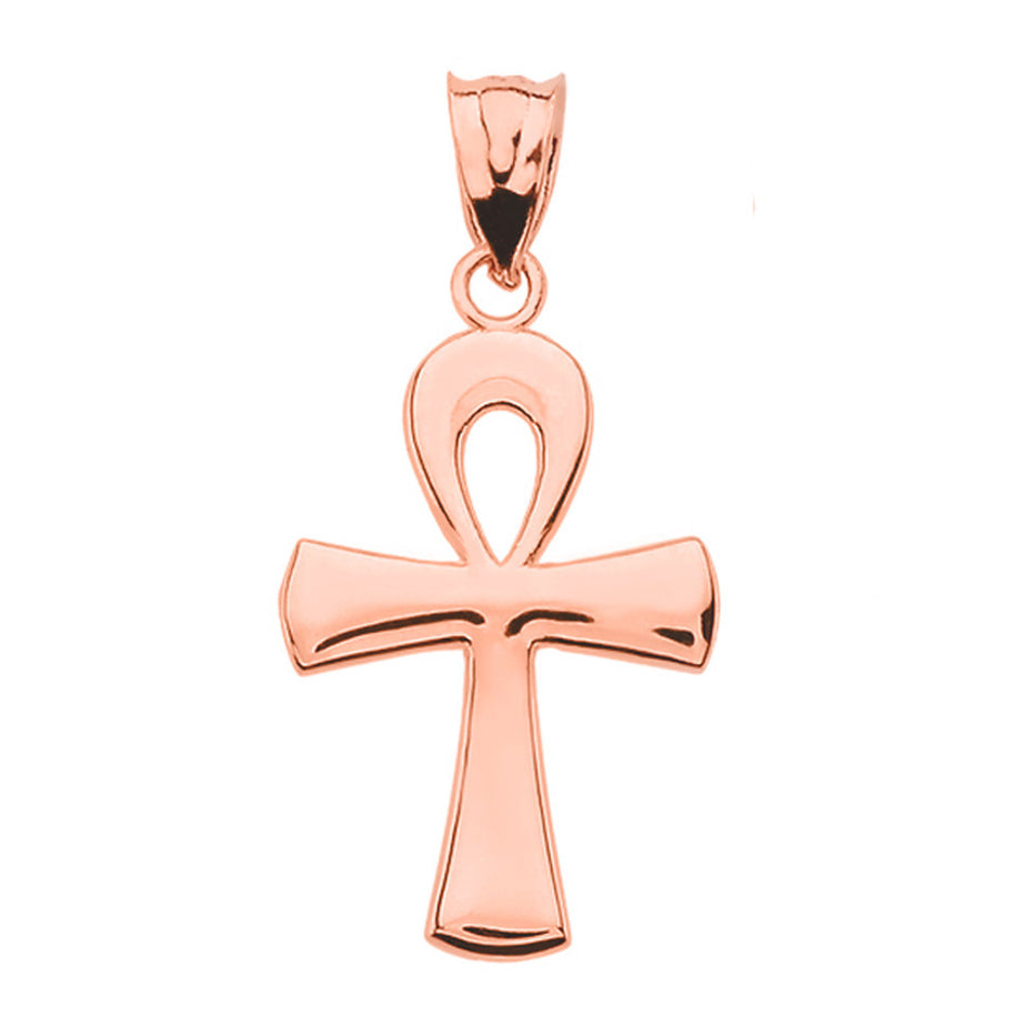 Gold Egyptian Ankh Polished Pendant Necklace (Available in Yellow/Rose/White Gold)