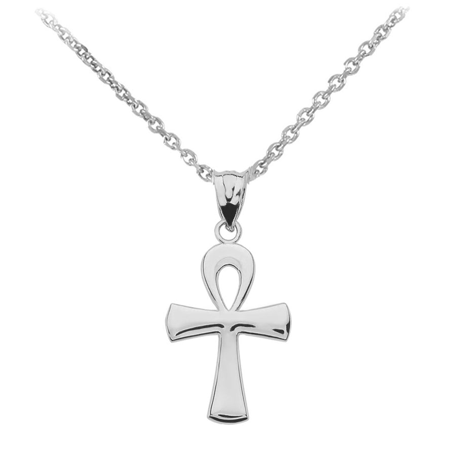 .925 Sterling Silver Egyptian Ankh Polished Pendant Necklace