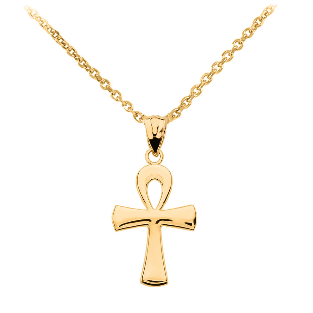 Gold Egyptian Ankh Polished Pendant Necklace (Available in Yellow/Rose/White Gold)