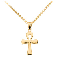 Gold Egyptian Ankh Polished Pendant Necklace (Available in Yellow/Rose/White Gold)