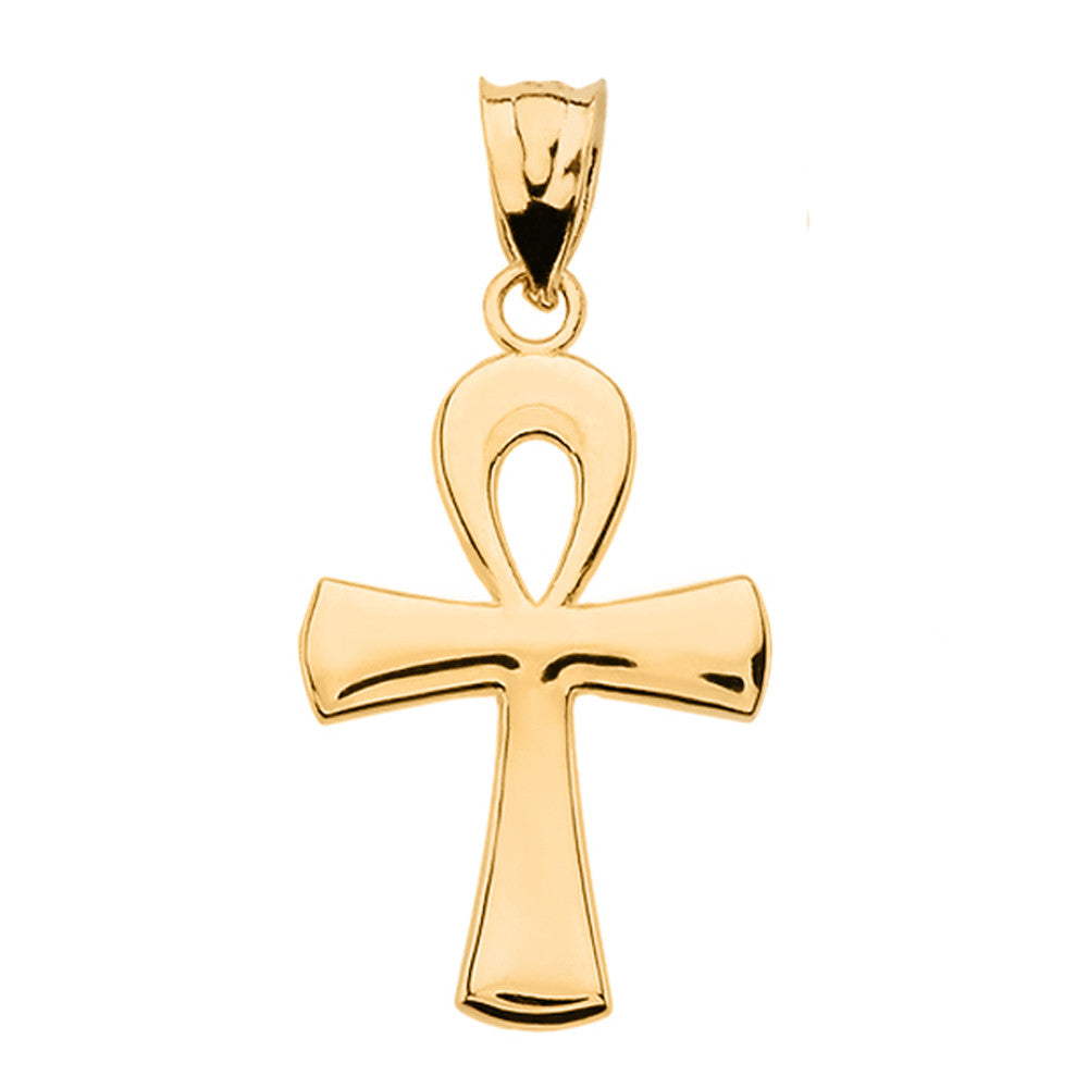 Gold Egyptian Ankh Polished Pendant Necklace (Available in Yellow/Rose/White Gold)