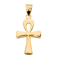 Gold Egyptian Ankh Polished Pendant Necklace (Available in Yellow/Rose/White Gold)