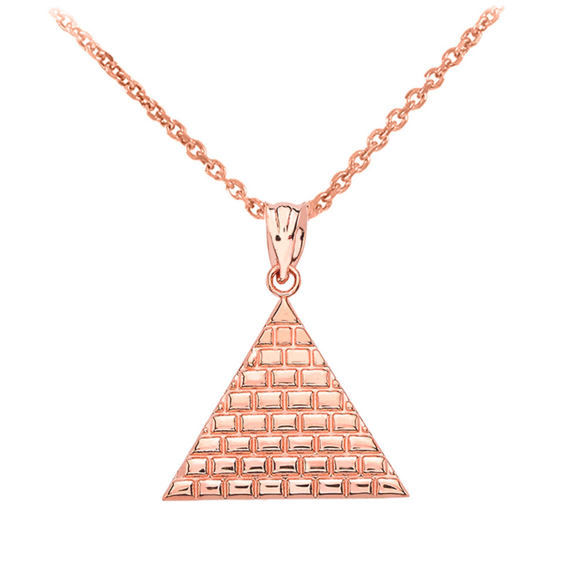 Gold Egyptian Pyramid Triangle Pendant Necklace (Available in Yellow/Rose/White Gold)