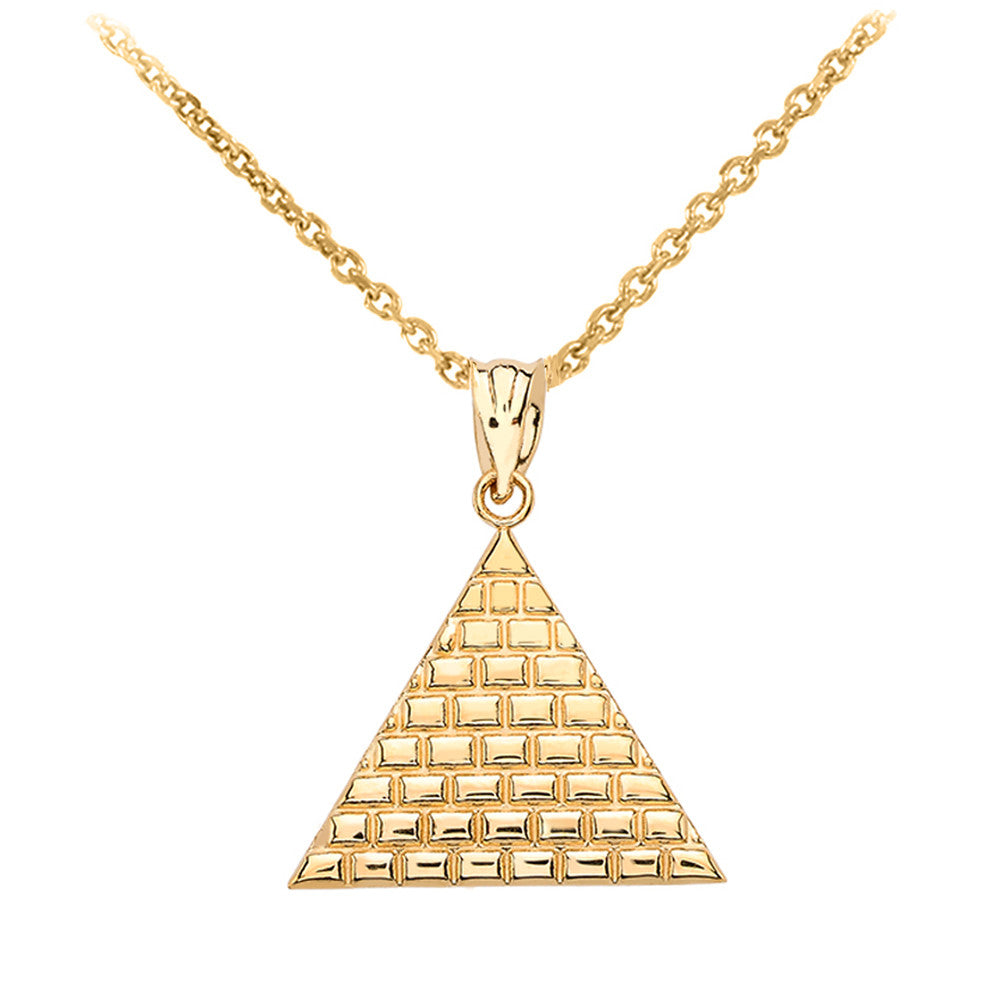 Gold Egyptian Pyramid Triangle Pendant Necklace (Available in Yellow/Rose/White Gold)