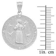 Sterling Silver St. Francis of Assisi Circle Engravable Medallion CZ Stone Pendant Necklace (Medium)