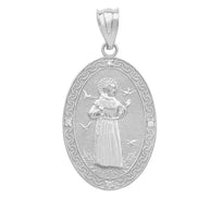 Sterling Silver St.Francis of Assisi Oval Engravable Medallion CZ Stone Pendant Necklace (Medium)