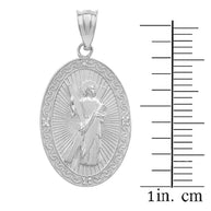 Sterling Silver St. Andrew Oval Medallion CZ Stone Engravable Pendant Necklace (Medium)
