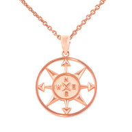 Gold Compass Circle Pendant Necklace (Available in Yellow/Rose/White Gold)