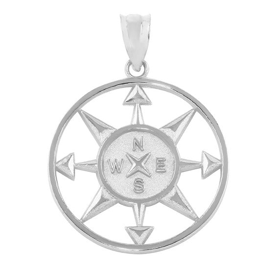 Gold Compass Circle Pendant Necklace (Available in Yellow/Rose/White Gold)