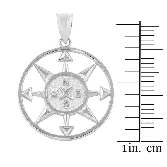 .925 Sterling Silver Compass Circle Pendant Necklace