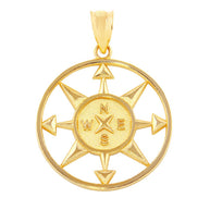 Gold Compass Circle Pendant Necklace (Available in Yellow/Rose/White Gold)