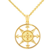 Gold Compass Circle Pendant Necklace (Available in Yellow/Rose/White Gold)
