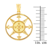 Gold Compass Circle Pendant Necklace (Available in Yellow/Rose/White Gold)