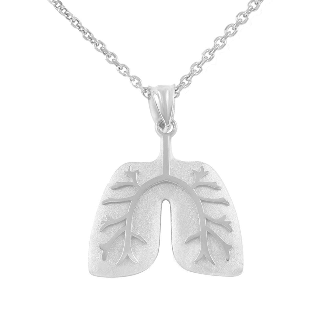.925 Sterling Silver Human Lungs Anatomy Pendant Necklace