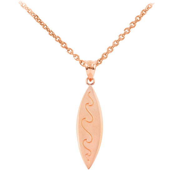 Gold Surfboard Waves Beach Bum Pendant Necklace (Available in Yellow/Rose/White Gold)