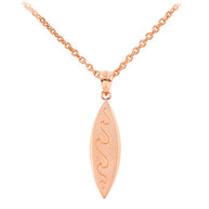 Gold Surfboard Waves Beach Bum Pendant Necklace (Available in Yellow/Rose/White Gold)