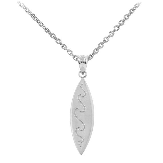 Gold Surfboard Waves Beach Bum Pendant Necklace (Available in Yellow/Rose/White Gold)