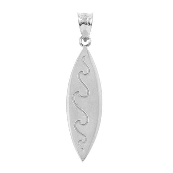 Gold Surfboard Waves Beach Bum Pendant Necklace (Available in Yellow/Rose/White Gold)