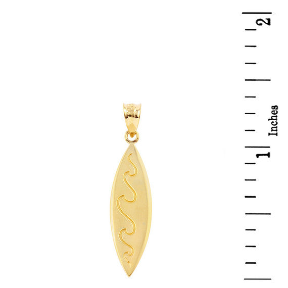 Gold Surfboard Waves Beach Bum Pendant Necklace (Available in Yellow/Rose/White Gold)