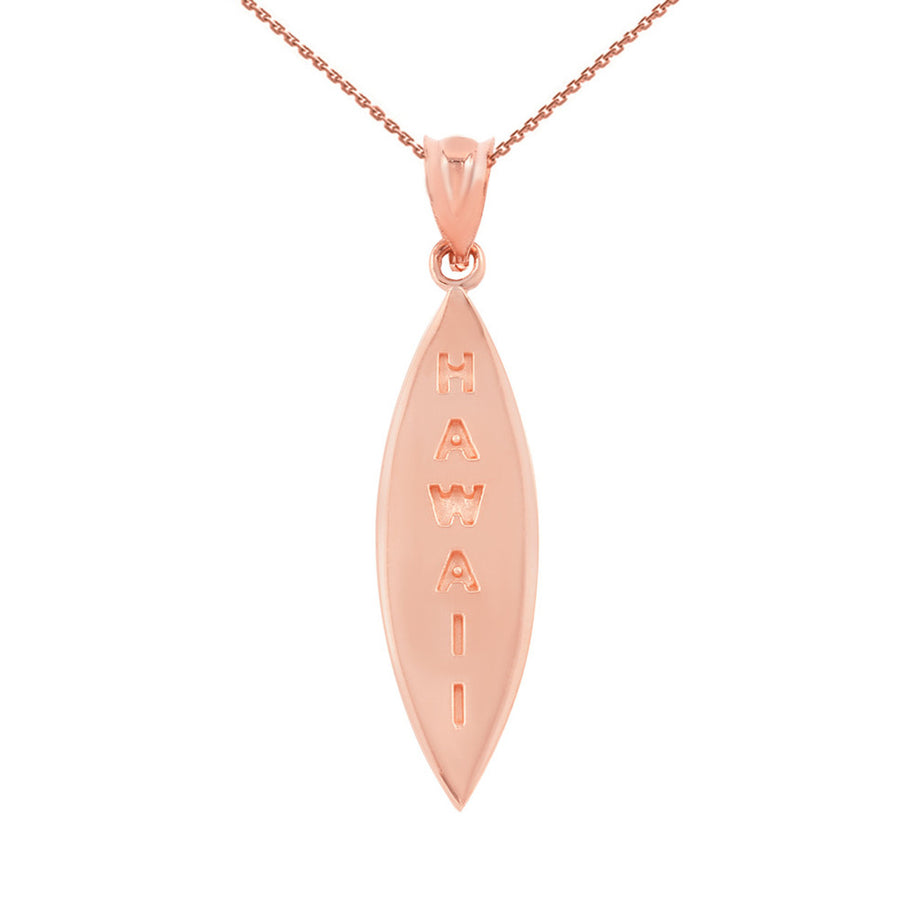Solid Gold Hawaii Surfboard Beach Pendant Necklace(Available in Yellow/Rose/White Gold)