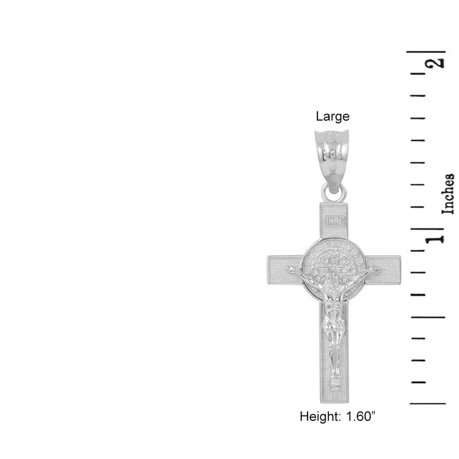 Sterling Silver St. Benedict Crucifix Pendant Necklace (1.60