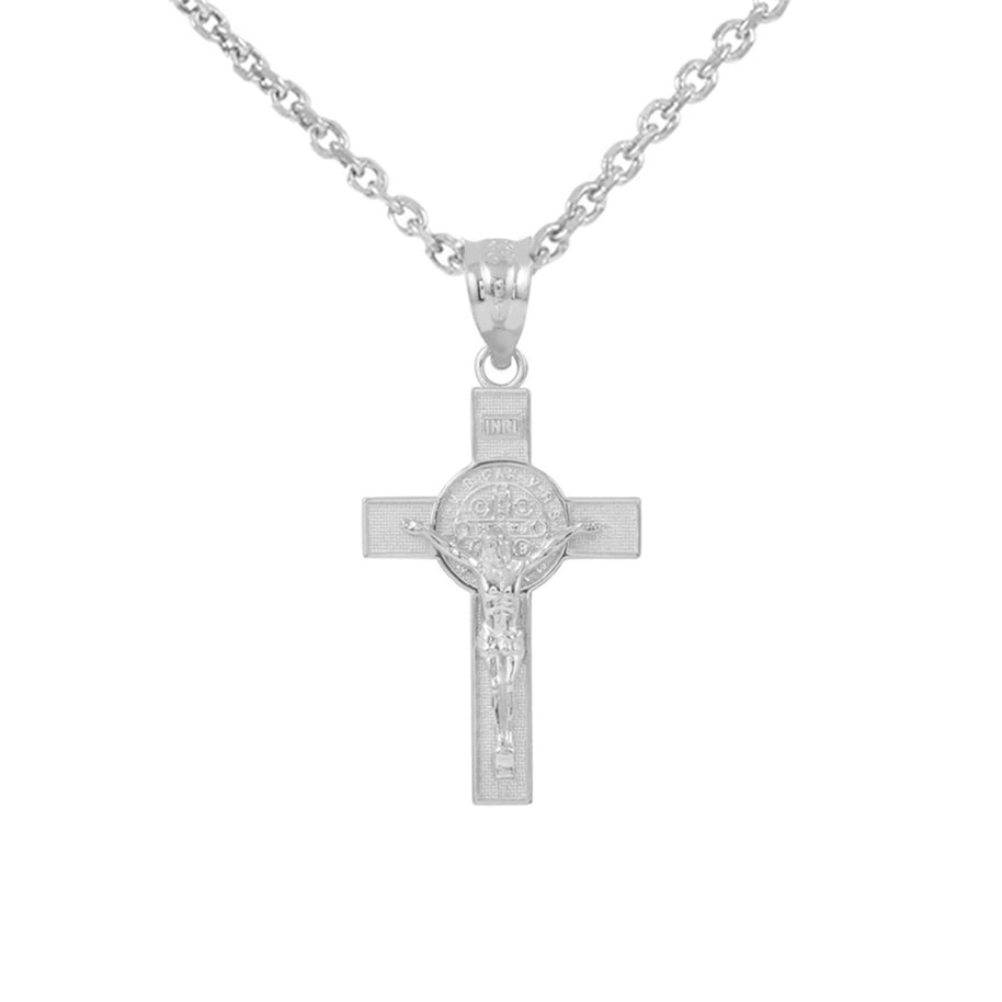 Sterling Silver St. Benedict Crucifix Pendant Necklace (1.10