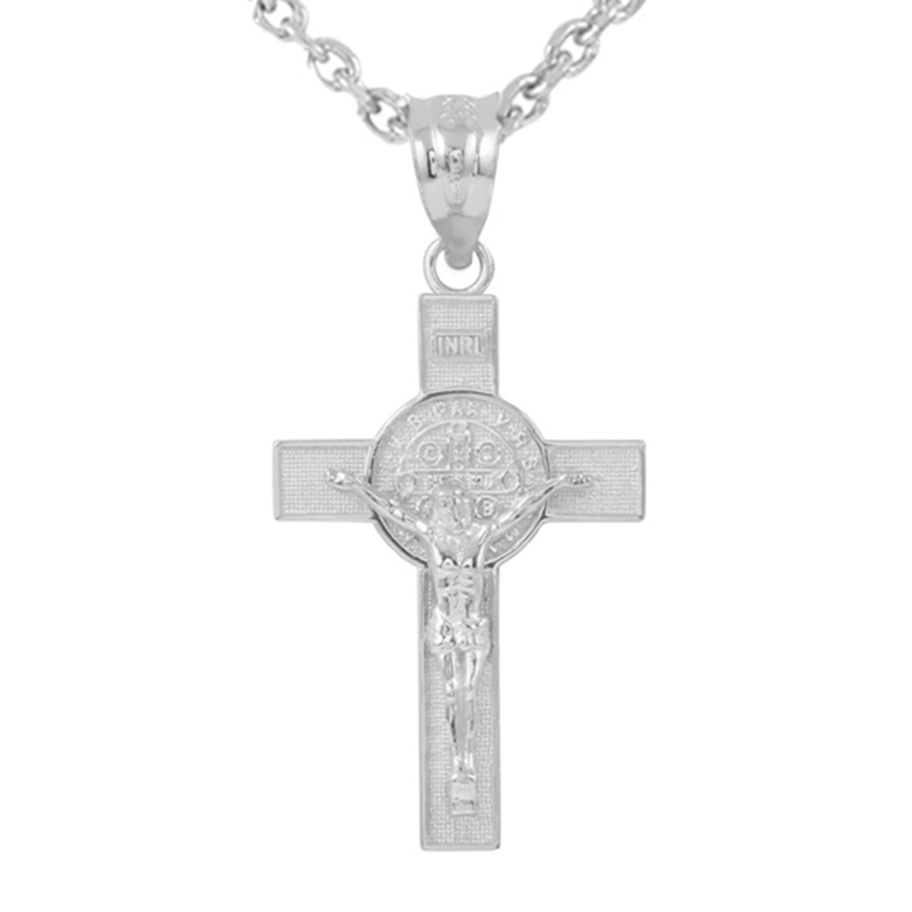 Sterling Silver St. Benedict Crucifix Pendant Necklace (1.60