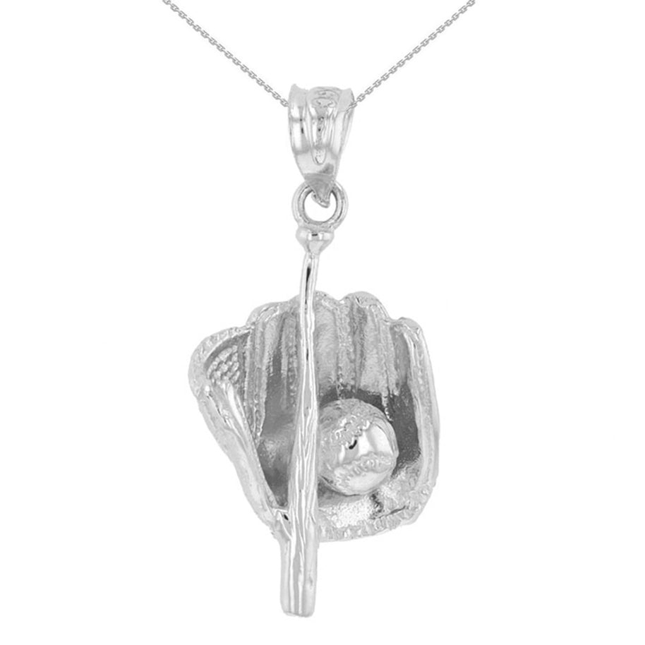 .925 Sterling Silver Baseball Pendant Necklace