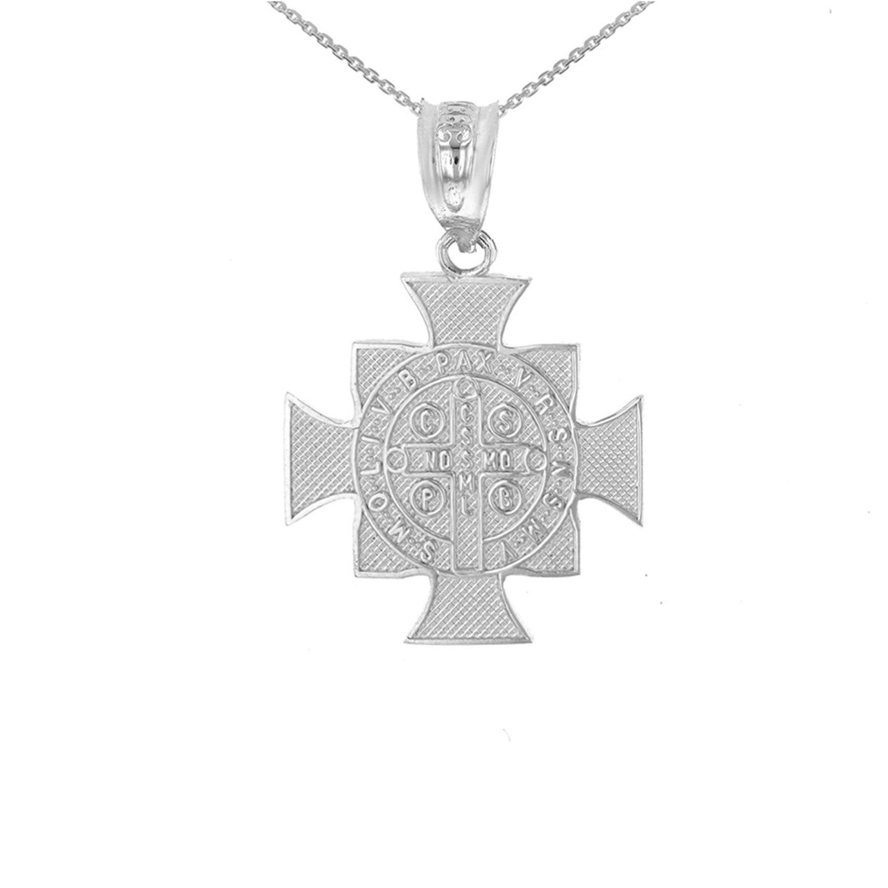 Sterling Silver Saint Benedict Cross Pendant Necklace