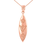 Solid Gold Shaka Hawaiian Hand Sign Pendant Necklace(Available in Yellow/Rose/White Gold)