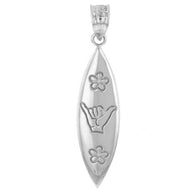 Sterling Silver Shaka Hawaiian Hand Sign Pendant Necklace