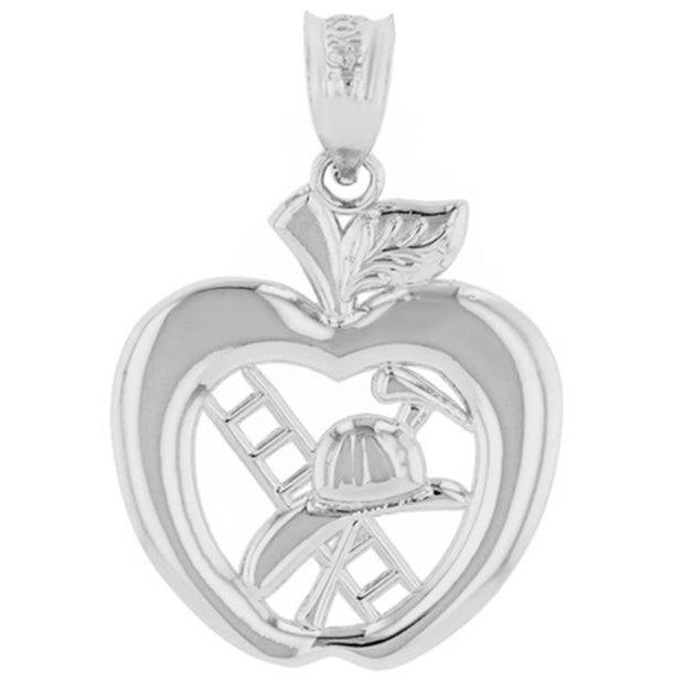 Sterling Silver New York Fire Department Big Apple Firefighter Pendant Necklace