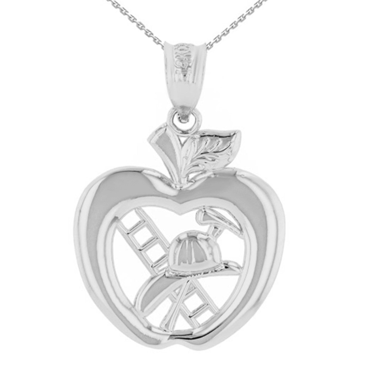 Sterling Silver New York Fire Department Big Apple Firefighter Pendant Necklace