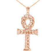 Sterling Silver Textured Ankh Egyptian Cross Pendant Necklace (Copy)Gold Textured Ankh Egyptian Cross Pendant Necklace(Available In Yellow/Rose/White Gold)