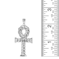 Sterling Silver Textured Ankh Egyptian Cross Pendant Necklace