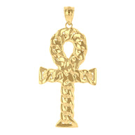 Sterling Silver Textured Ankh Egyptian Cross Pendant Necklace (Copy)Gold Textured Ankh Egyptian Cross Pendant Necklace(Available In Yellow/Rose/White Gold)