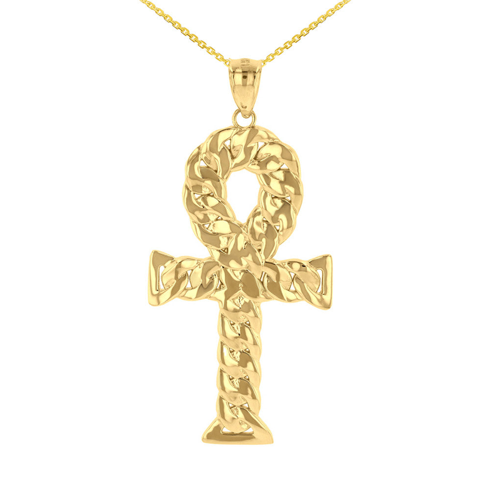 Sterling Silver Textured Ankh Egyptian Cross Pendant Necklace (Copy)Gold Textured Ankh Egyptian Cross Pendant Necklace(Available In Yellow/Rose/White Gold)