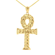 Sterling Silver Textured Ankh Egyptian Cross Pendant Necklace (Copy)Gold Textured Ankh Egyptian Cross Pendant Necklace(Available In Yellow/Rose/White Gold)