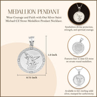 Silver Saint Michael Pendant Necklace with Cubic Zirconia