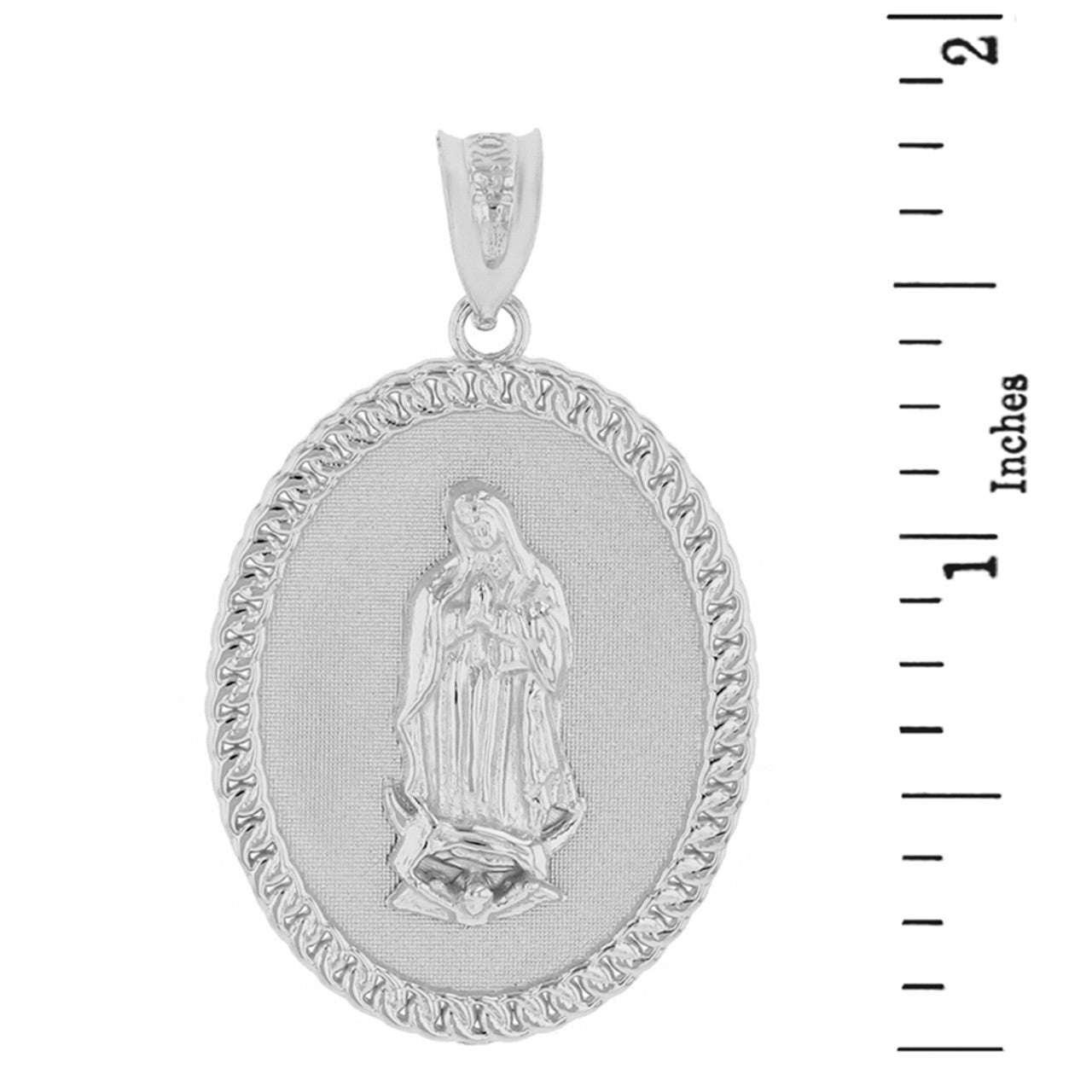 Sterling Silver Cuban Link Framed Virgen de Guadalupe Oval Medallion Pendant Necklace (1.29