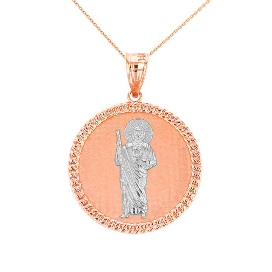 Solid Gold Jesus The Good Shepherd Cuban Link Circle Frame Medallion Pendant Necklace 1.34 